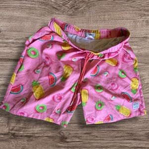 Mosmann Australia Rare Pattern Flamingo Pineapple Pink Lined Men's Swim Trunks L